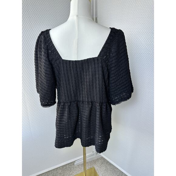 Sarah Hann x Anthropologie Flutter-Sleeve Crochet Black Babydoll Blouse 2x Plus - Picture 9 of 10